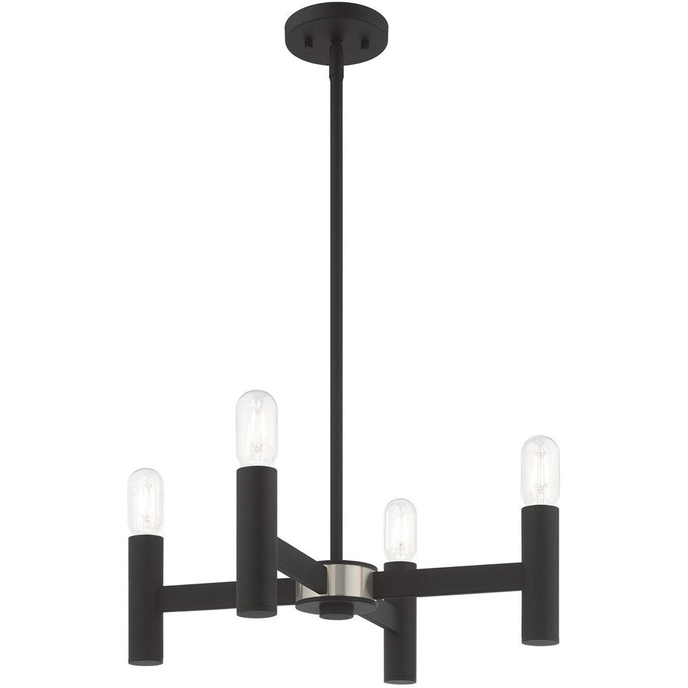 Black Four Light Metal Dimmable Chandelier With Shades