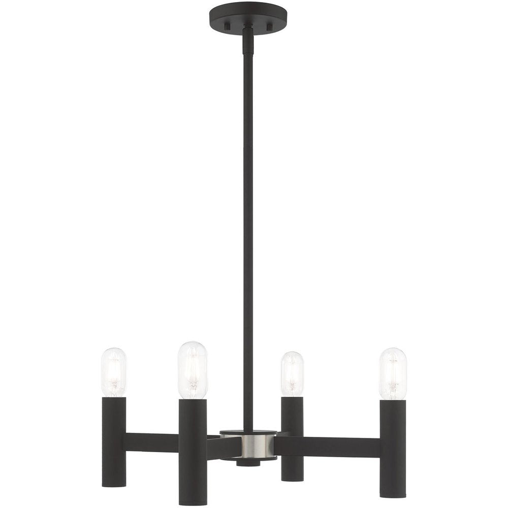 Black Four Light Metal Dimmable Chandelier With Shades