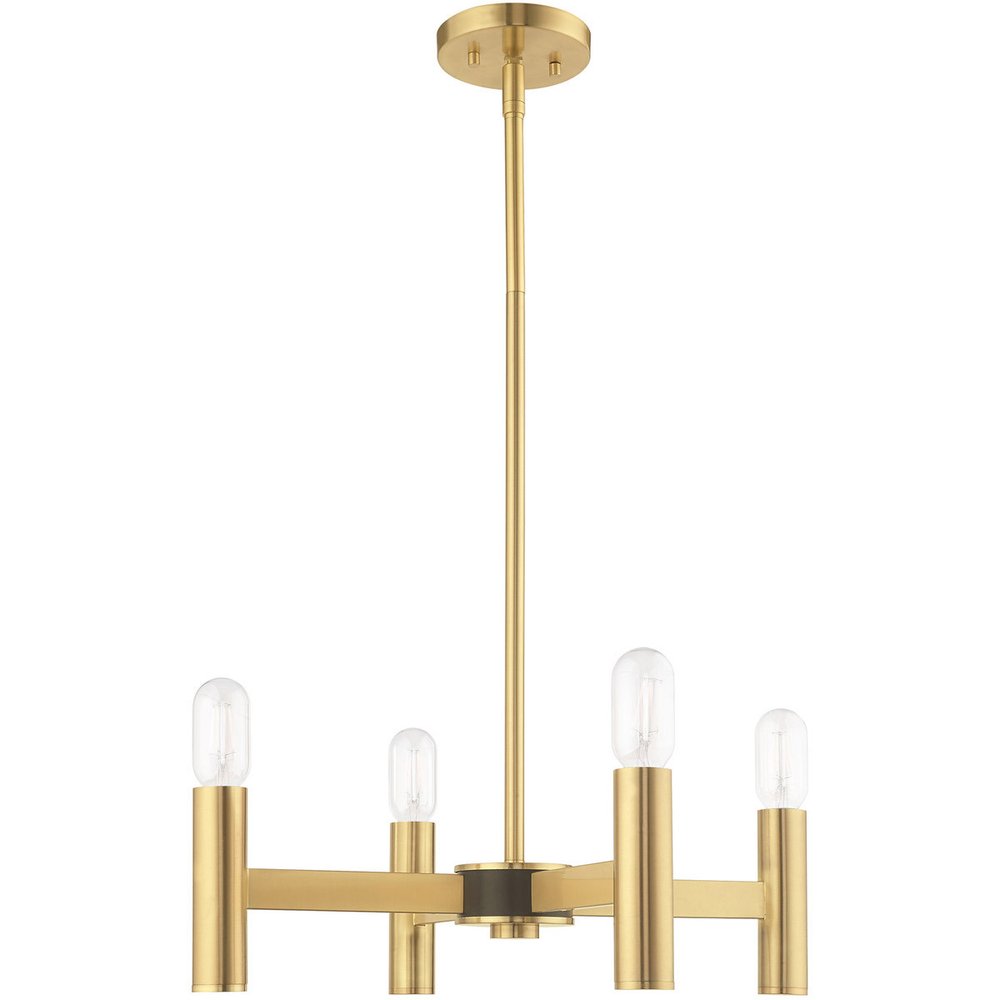 Brass Four Light Metal Dimmable Chandelier With Shades