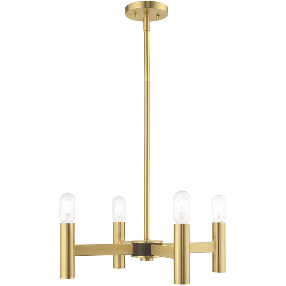 Brass Four Light Metal Dimmable Chandelier With Shades