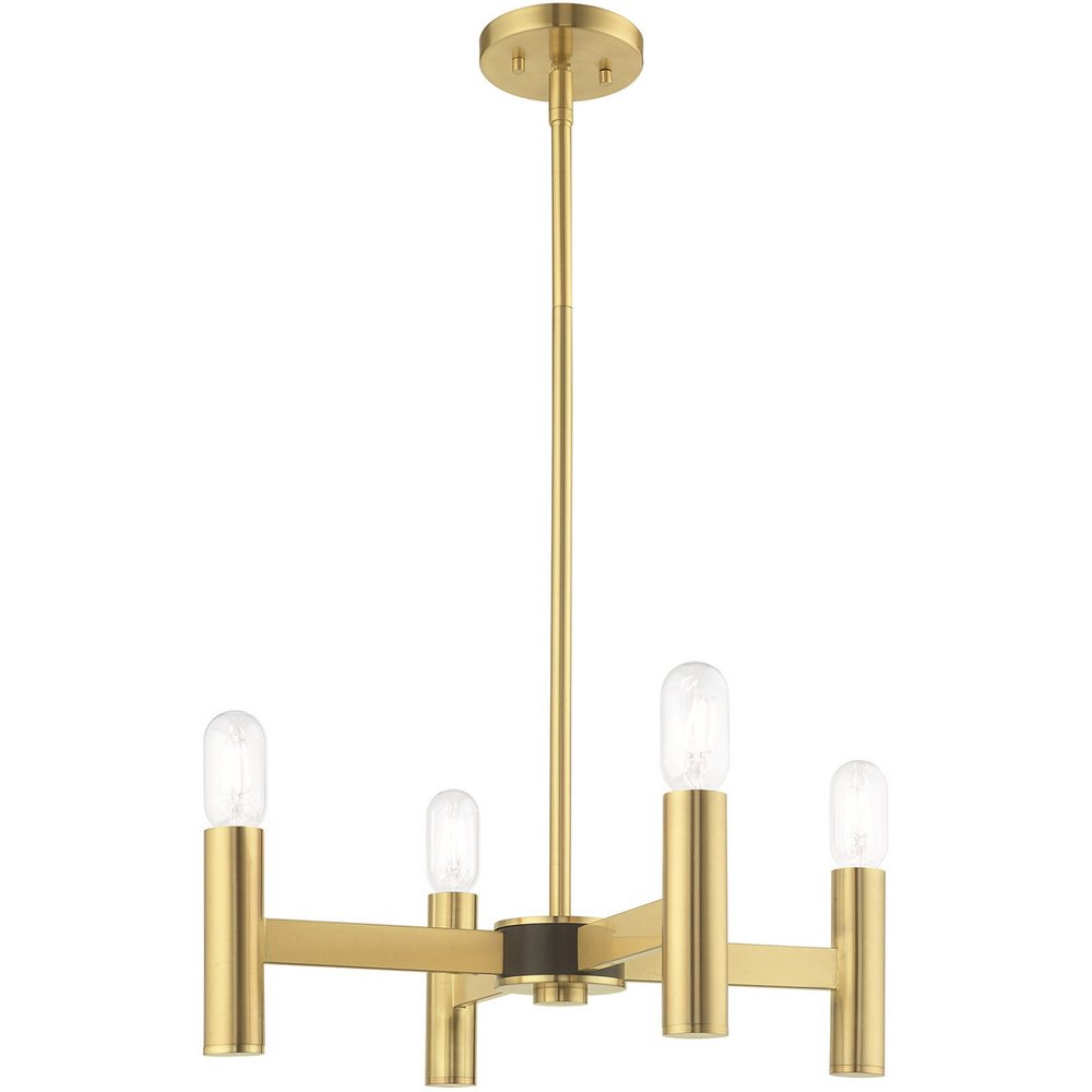 Brass Four Light Metal Dimmable Chandelier With Shades