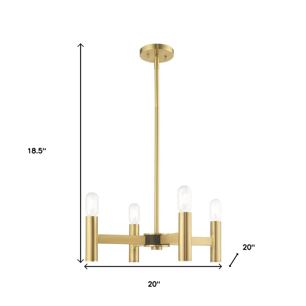 Brass Four Light Metal Dimmable Chandelier With Shades