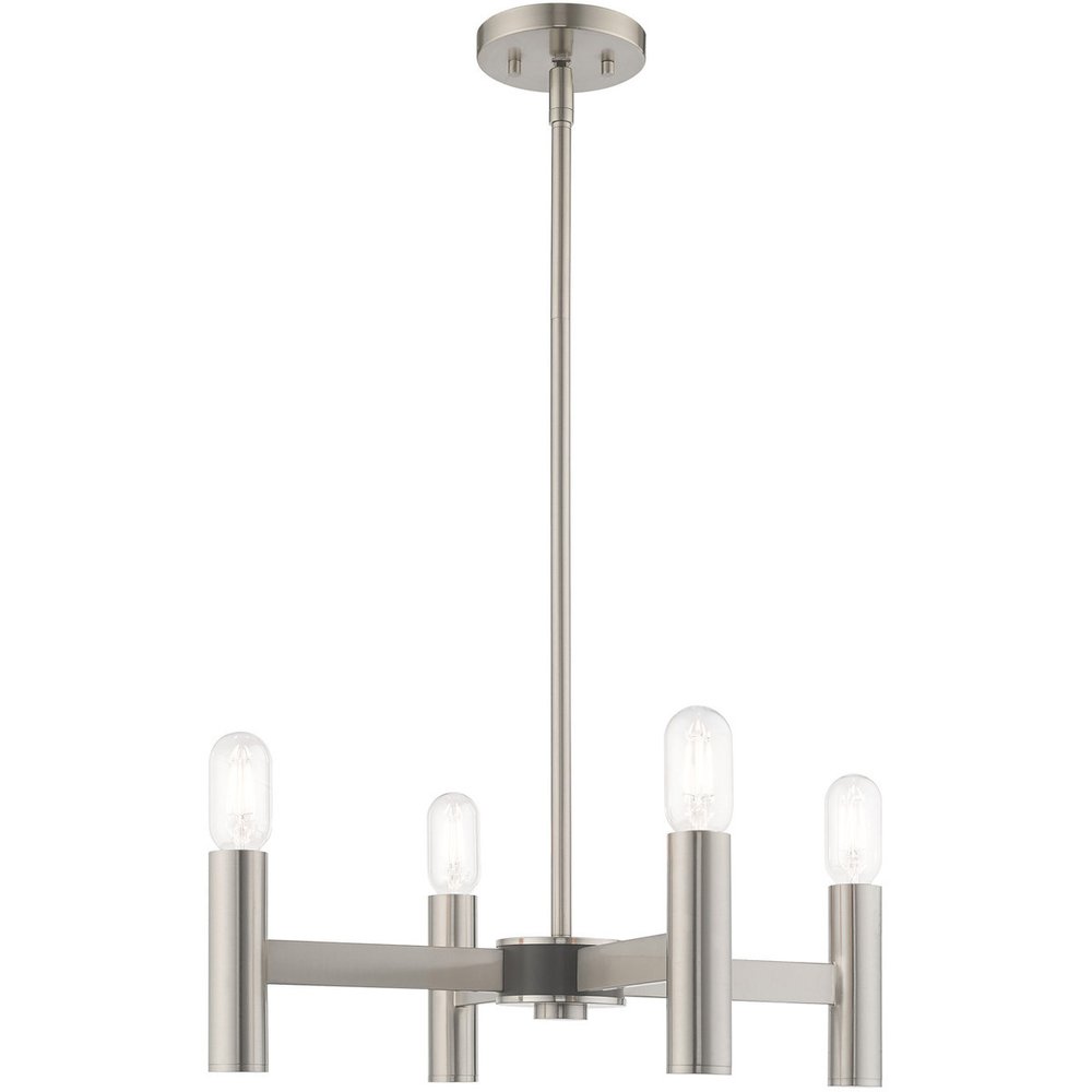 Nickel Four Light Metal Dimmable Chandelier With Shades