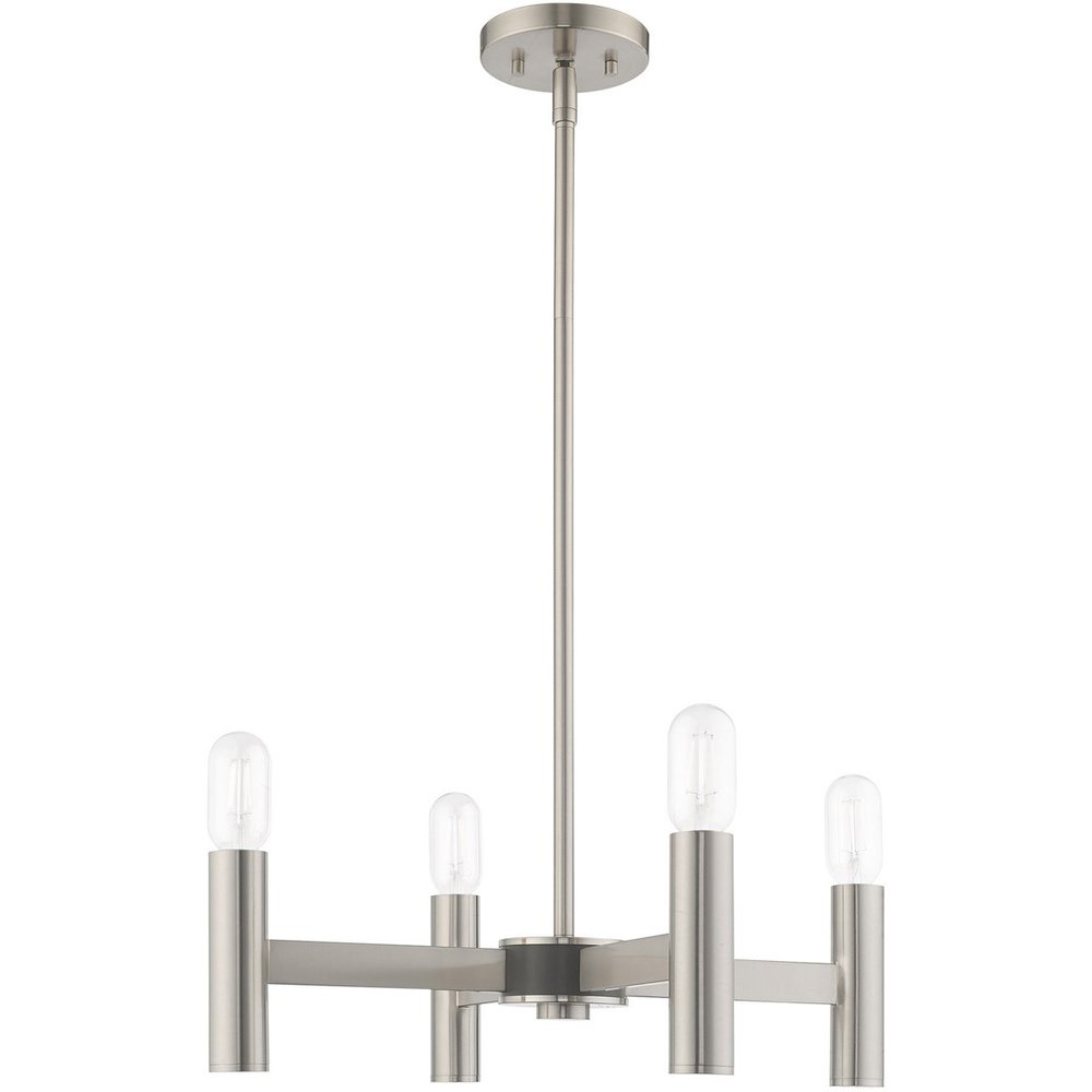 Nickel Four Light Metal Dimmable Chandelier With Shades