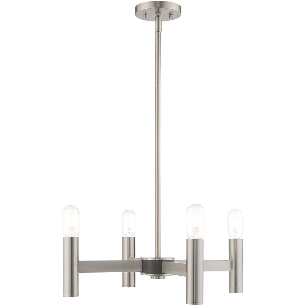 Nickel Four Light Metal Dimmable Chandelier With Shades