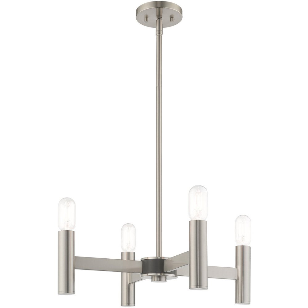 Nickel Four Light Metal Dimmable Chandelier With Shades
