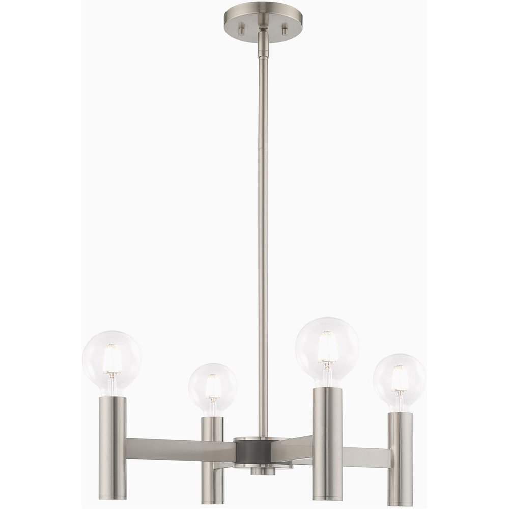 Nickel Four Light Metal Dimmable Chandelier With Shades