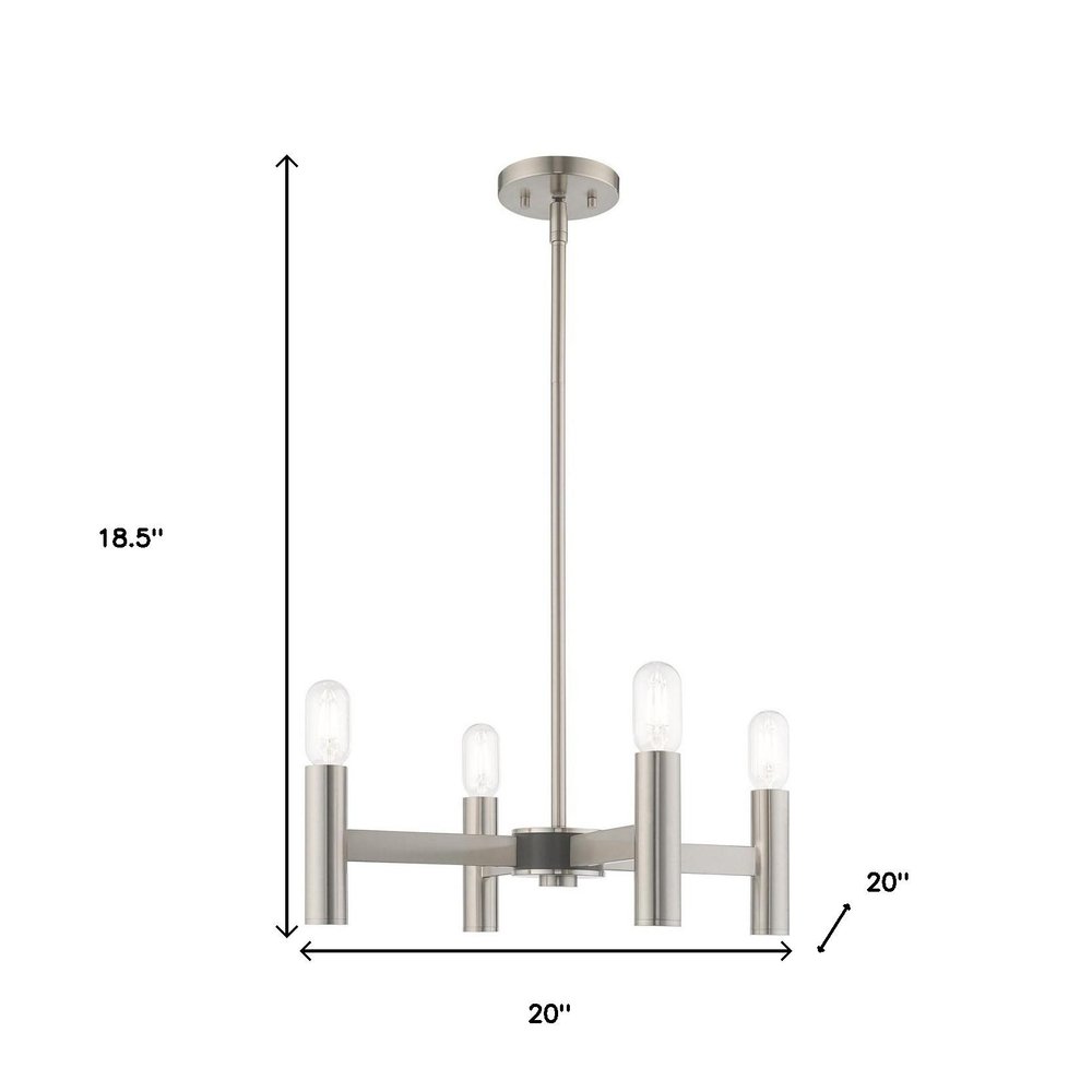 Nickel Four Light Metal Dimmable Chandelier With Shades