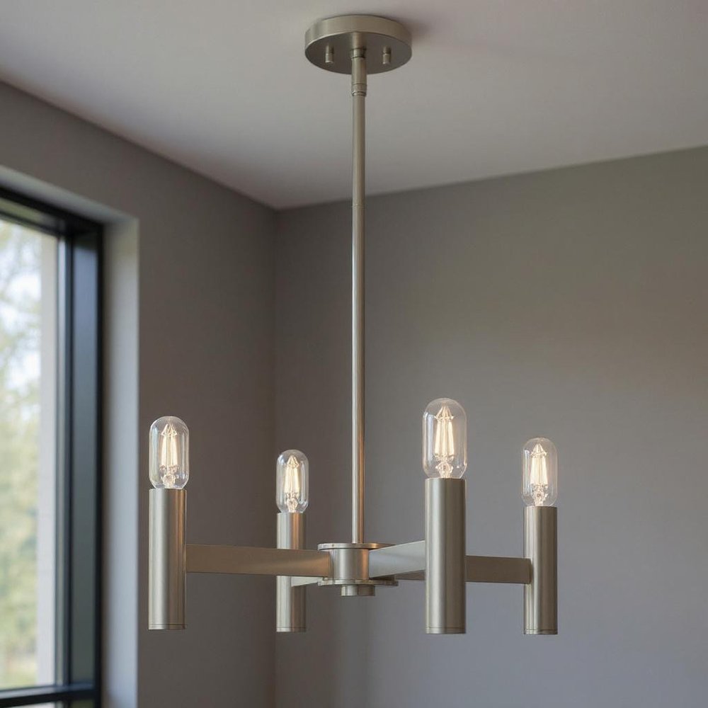 Nickel Four Light Metal Dimmable Chandelier With Shades