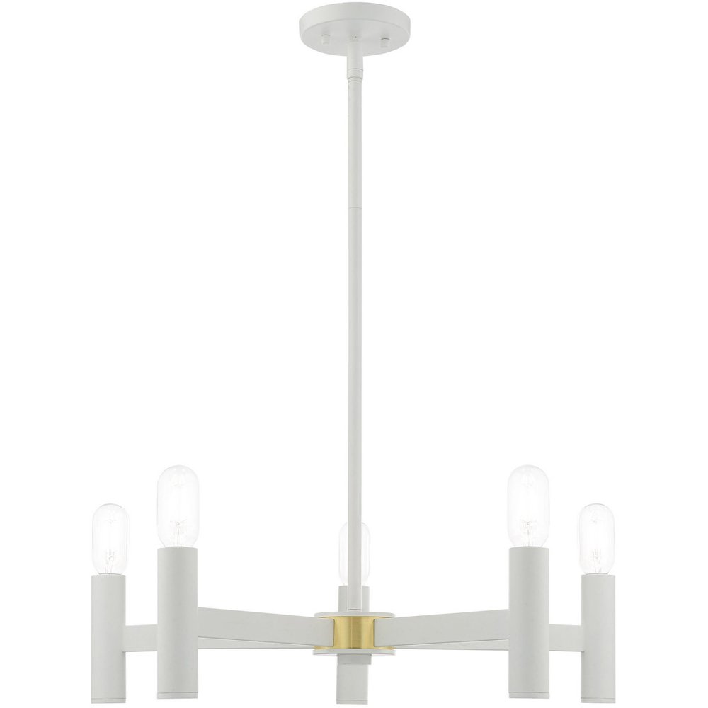 White Five Light Metal Dimmable Chandelier With Shades