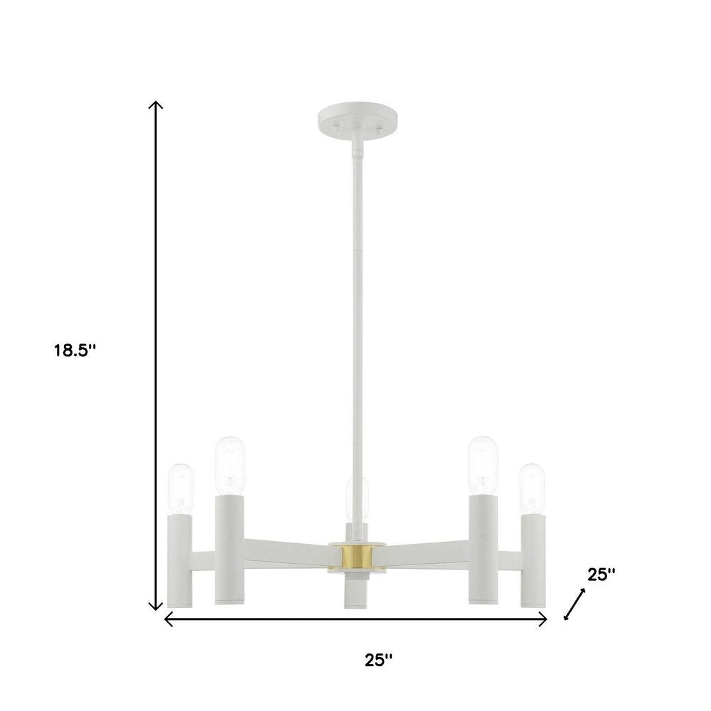 White Five Light Metal Dimmable Chandelier With Shades