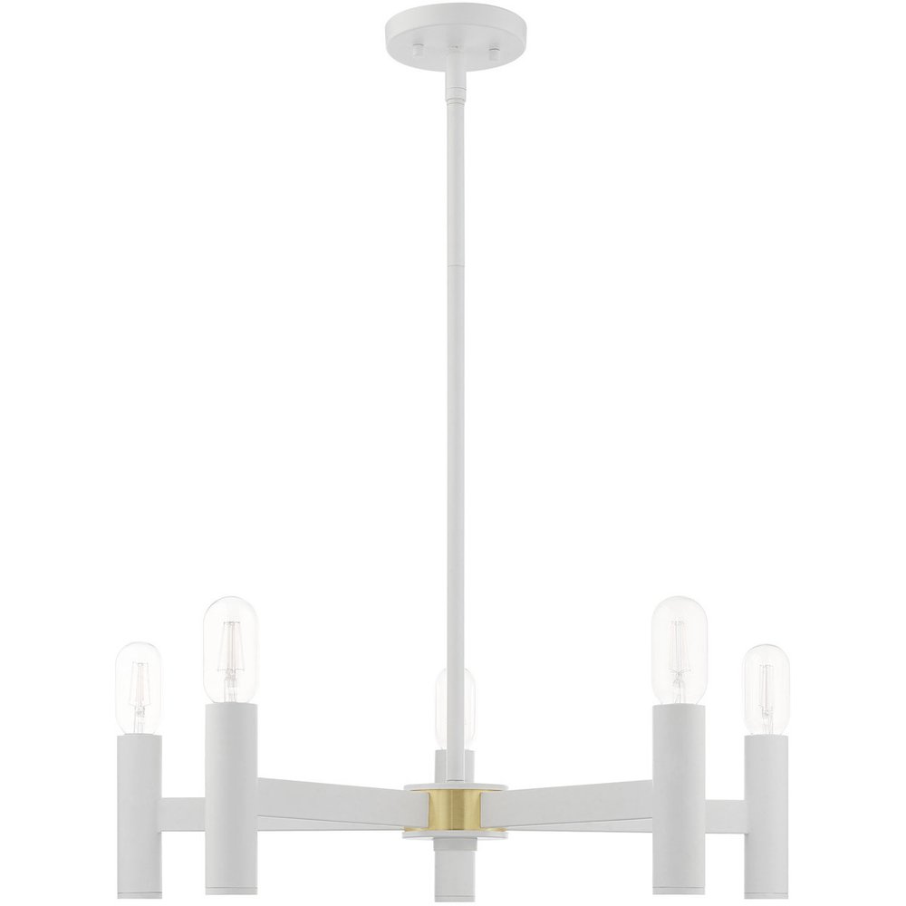 White Five Light Metal Dimmable Chandelier With Shades