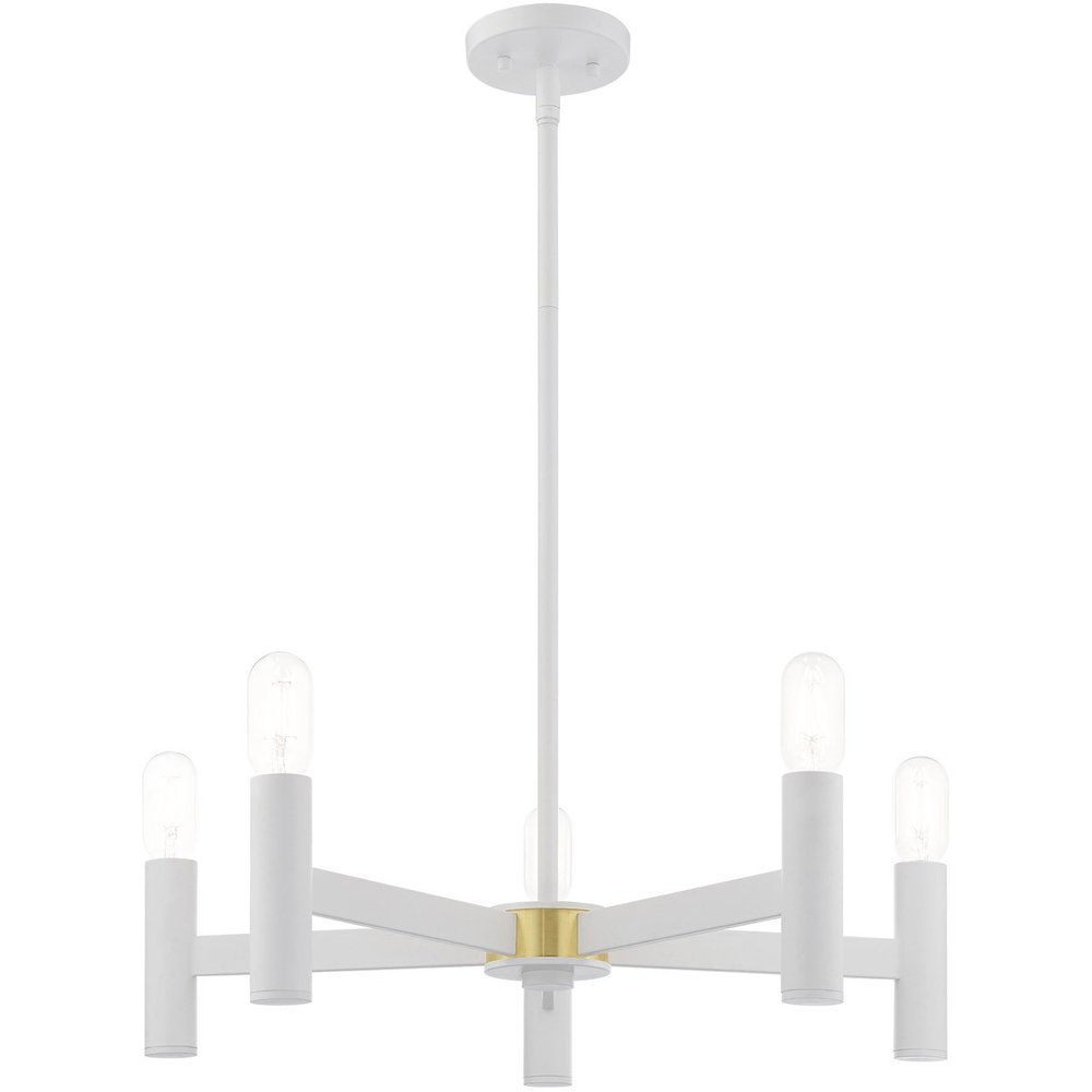 White Five Light Metal Dimmable Chandelier With Shades
