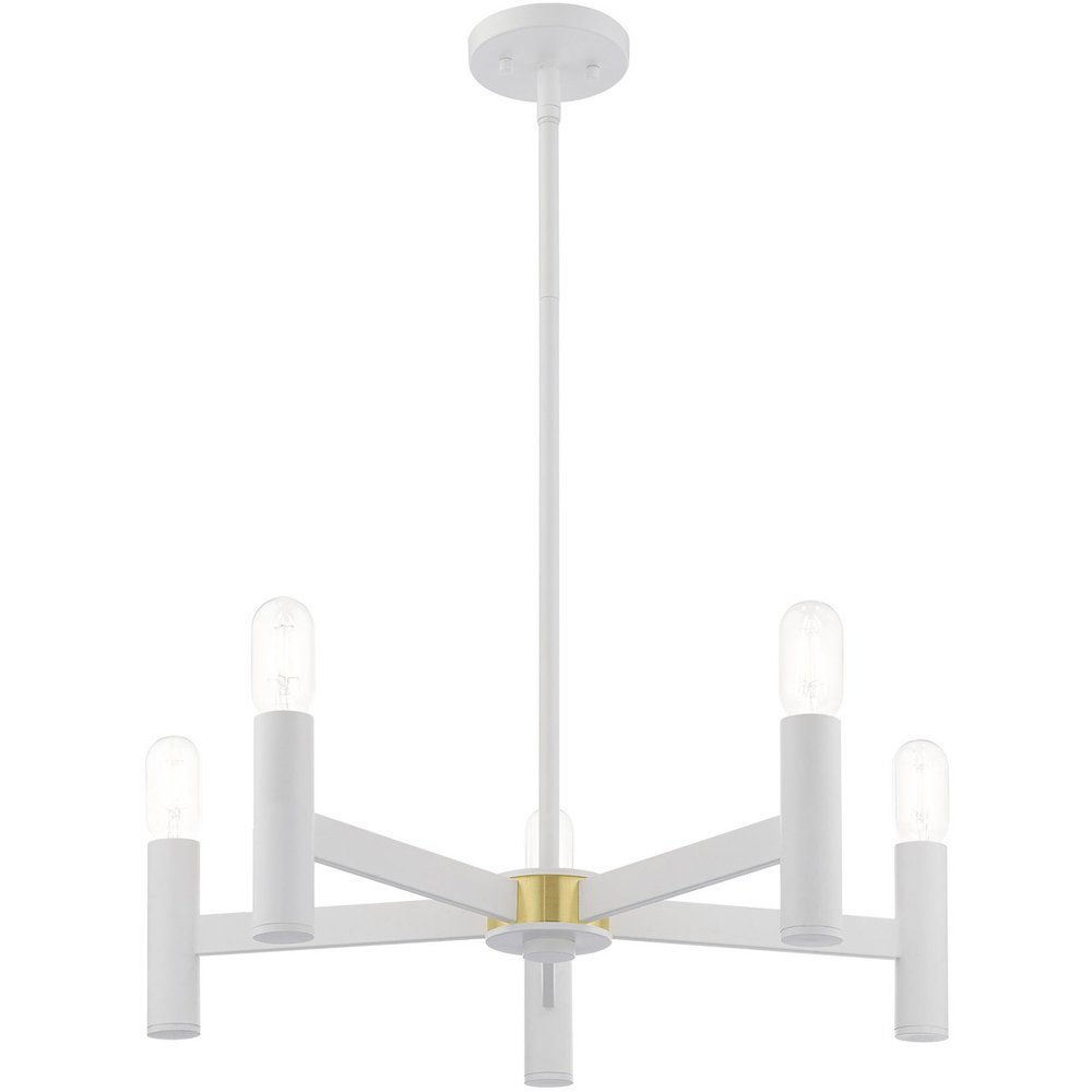 White Five Light Metal Dimmable Chandelier With Shades