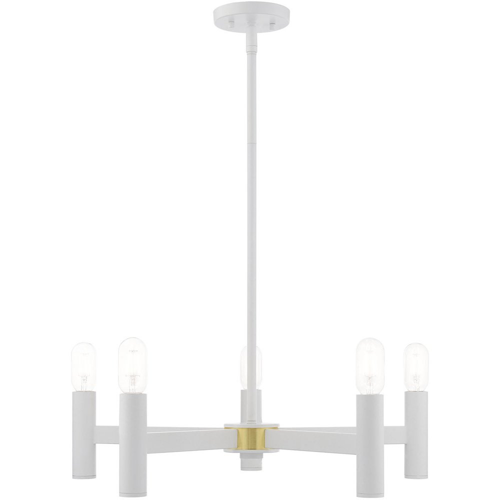 White Five Light Metal Dimmable Chandelier With Shades
