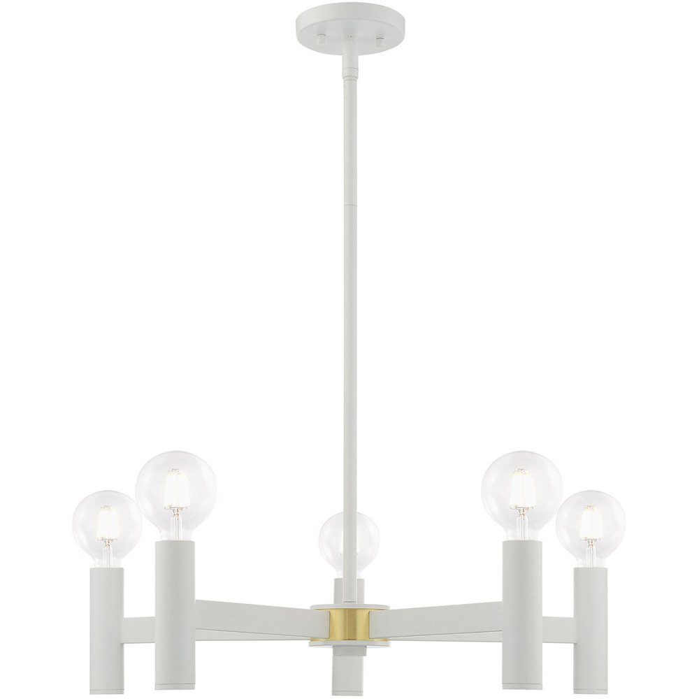 White Five Light Metal Dimmable Chandelier With Shades