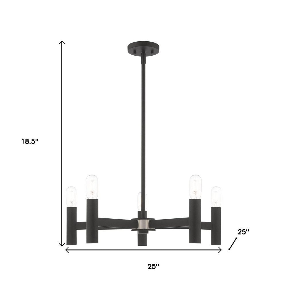 Black Five Light Metal Dimmable Chandelier With Shades