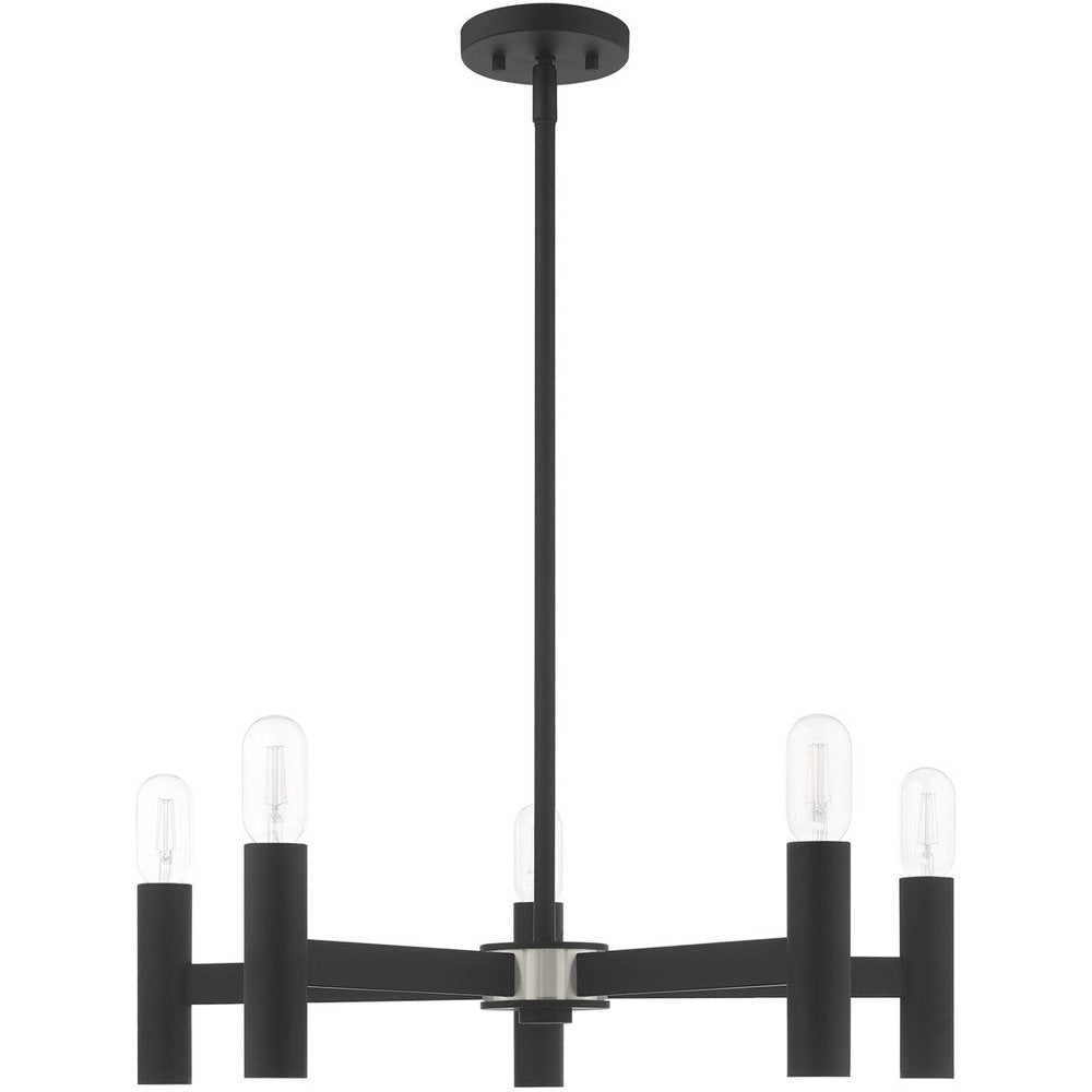Black Five Light Metal Dimmable Chandelier With Shades