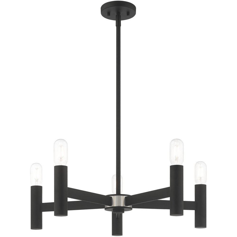Black Five Light Metal Dimmable Chandelier With Shades