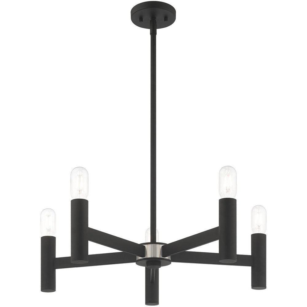 Black Five Light Metal Dimmable Chandelier With Shades