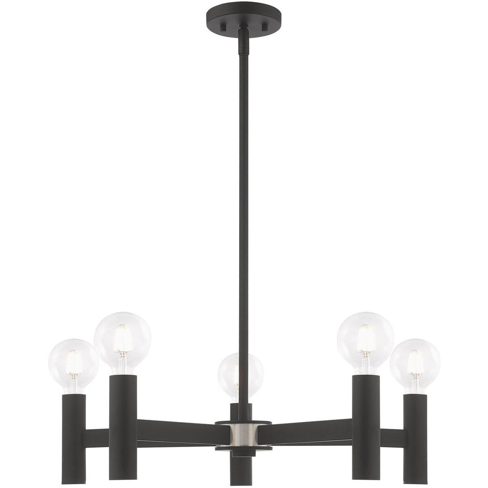 Black Five Light Metal Dimmable Chandelier With Shades