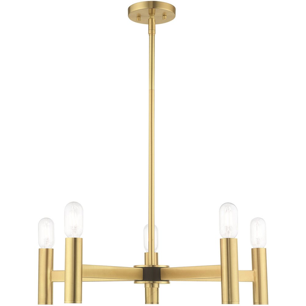 Brass Five Light Metal Dimmable Chandelier With Shades