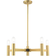 Brass Five Light Metal Dimmable Chandelier With Shades