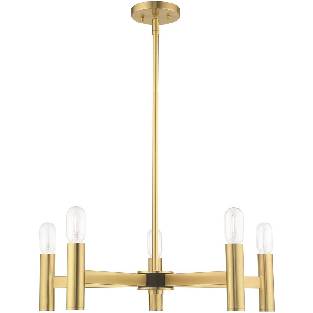 Brass Five Light Metal Dimmable Chandelier With Shades