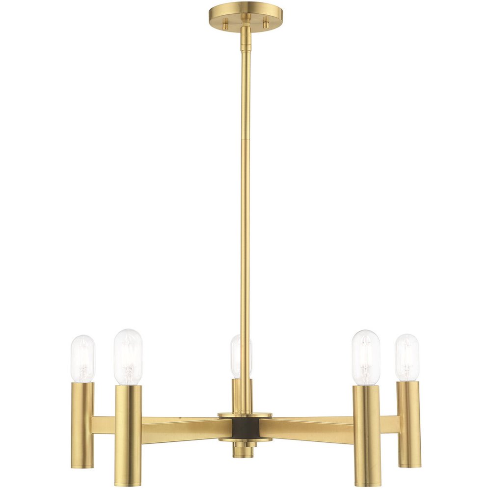 Brass Five Light Metal Dimmable Chandelier With Shades