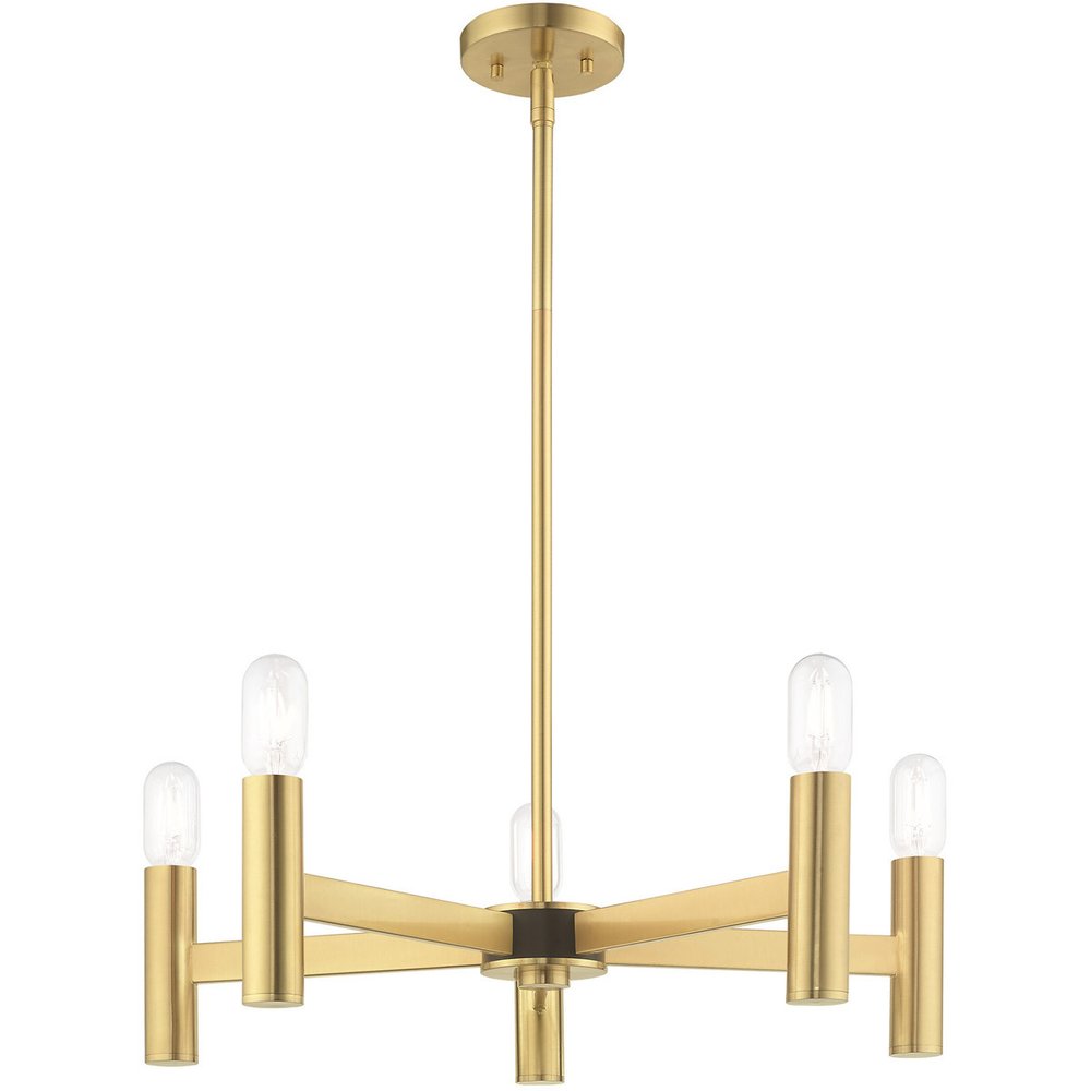 Brass Five Light Metal Dimmable Chandelier With Shades