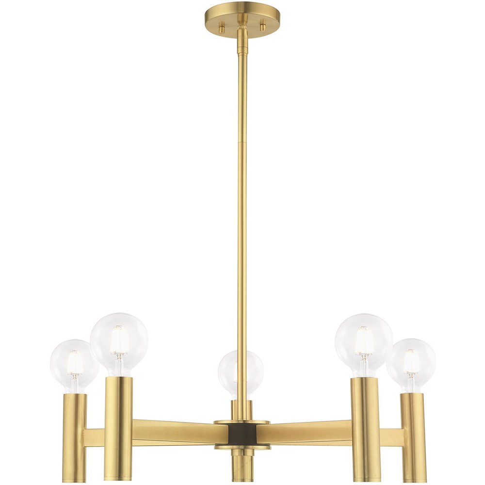 Brass Five Light Metal Dimmable Chandelier With Shades