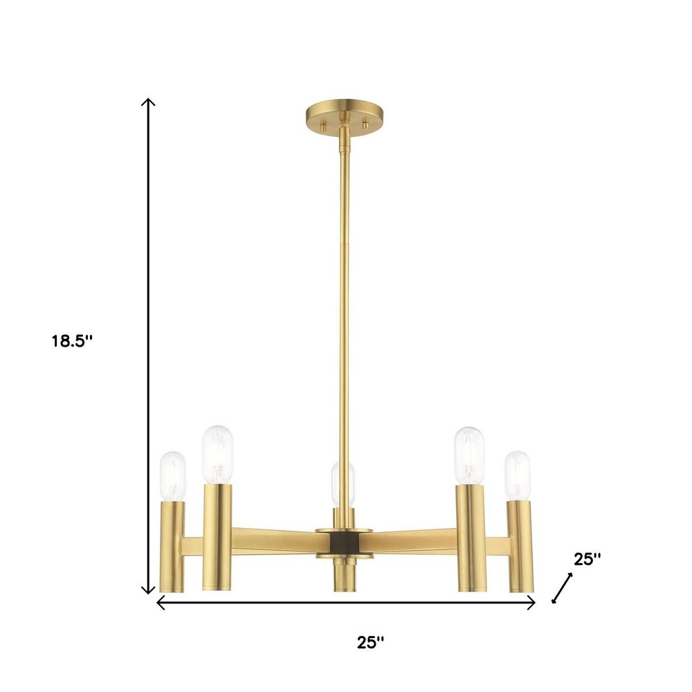 Brass Five Light Metal Dimmable Chandelier With Shades
