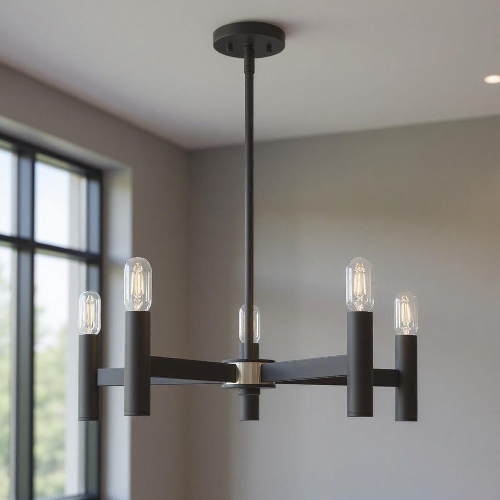 Five Light Dimmable Chandelier With Shades