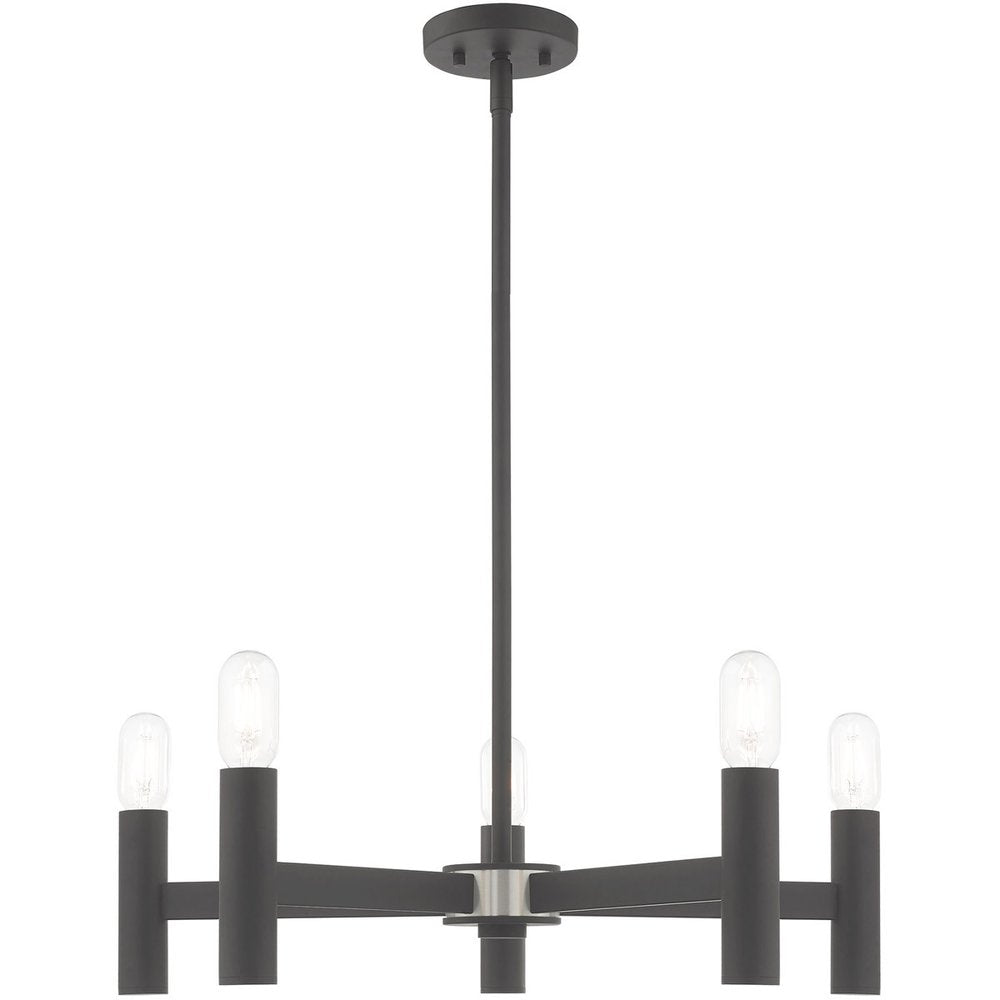 Gray Five Light Metal Dimmable Chandelier With Shades