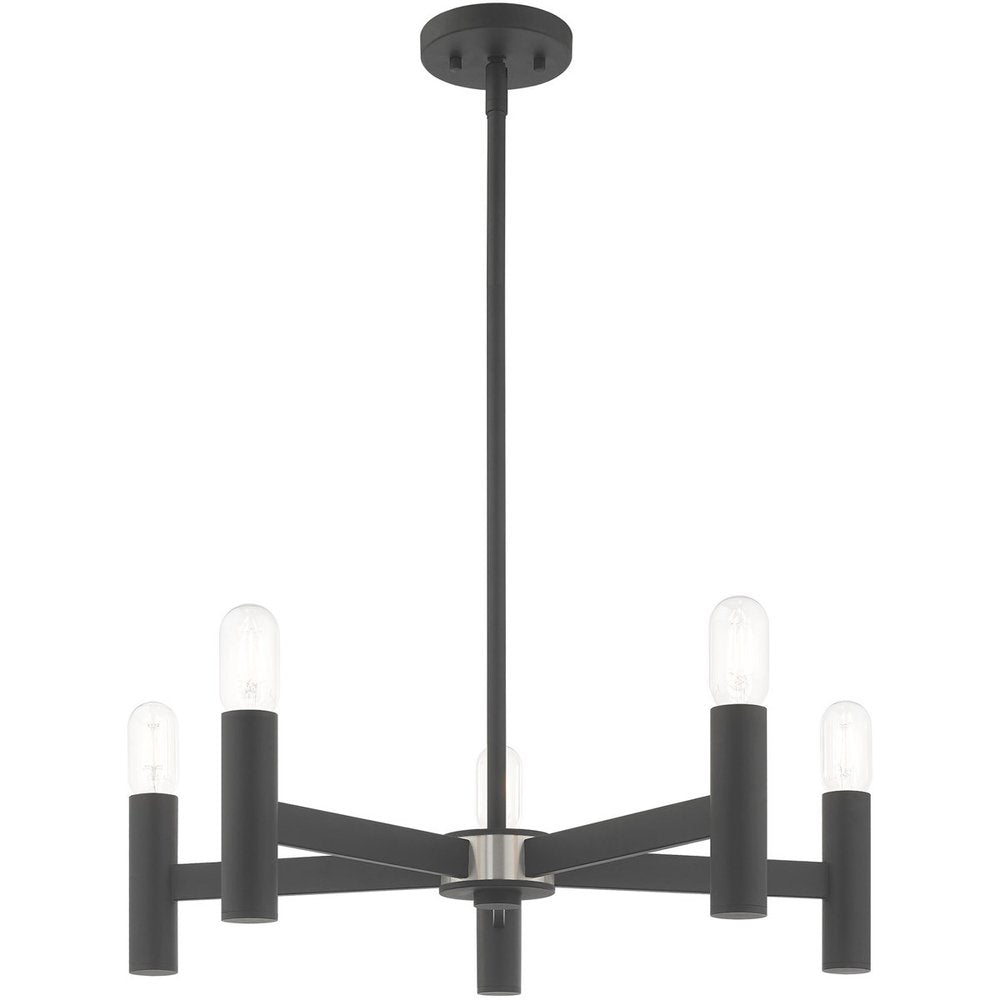Gray Five Light Metal Dimmable Chandelier With Shades