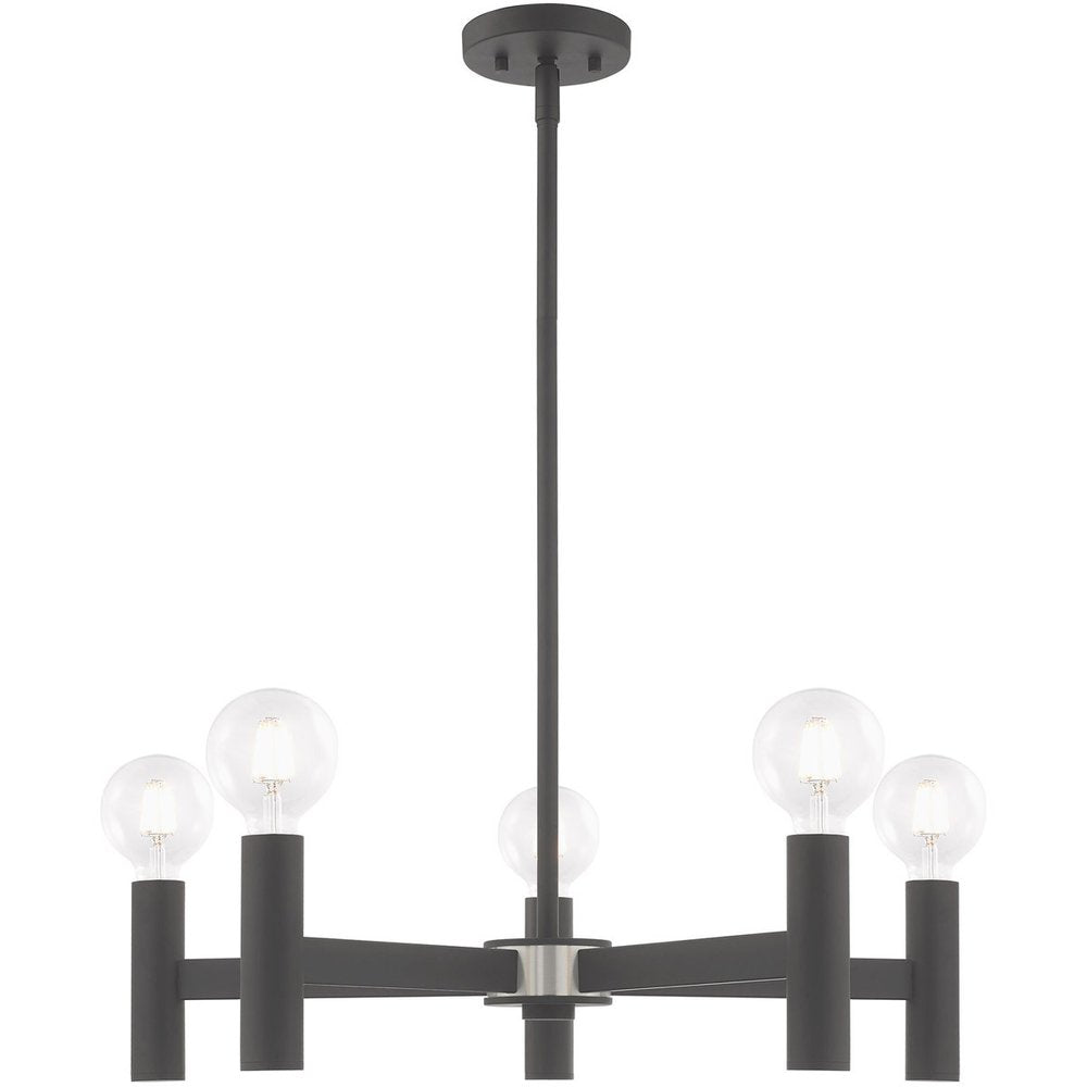 Gray Five Light Metal Dimmable Chandelier With Shades