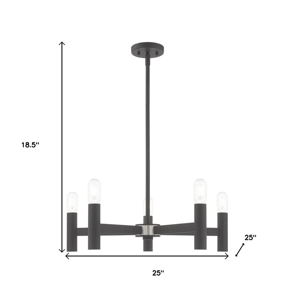 Gray Five Light Metal Dimmable Chandelier With Shades