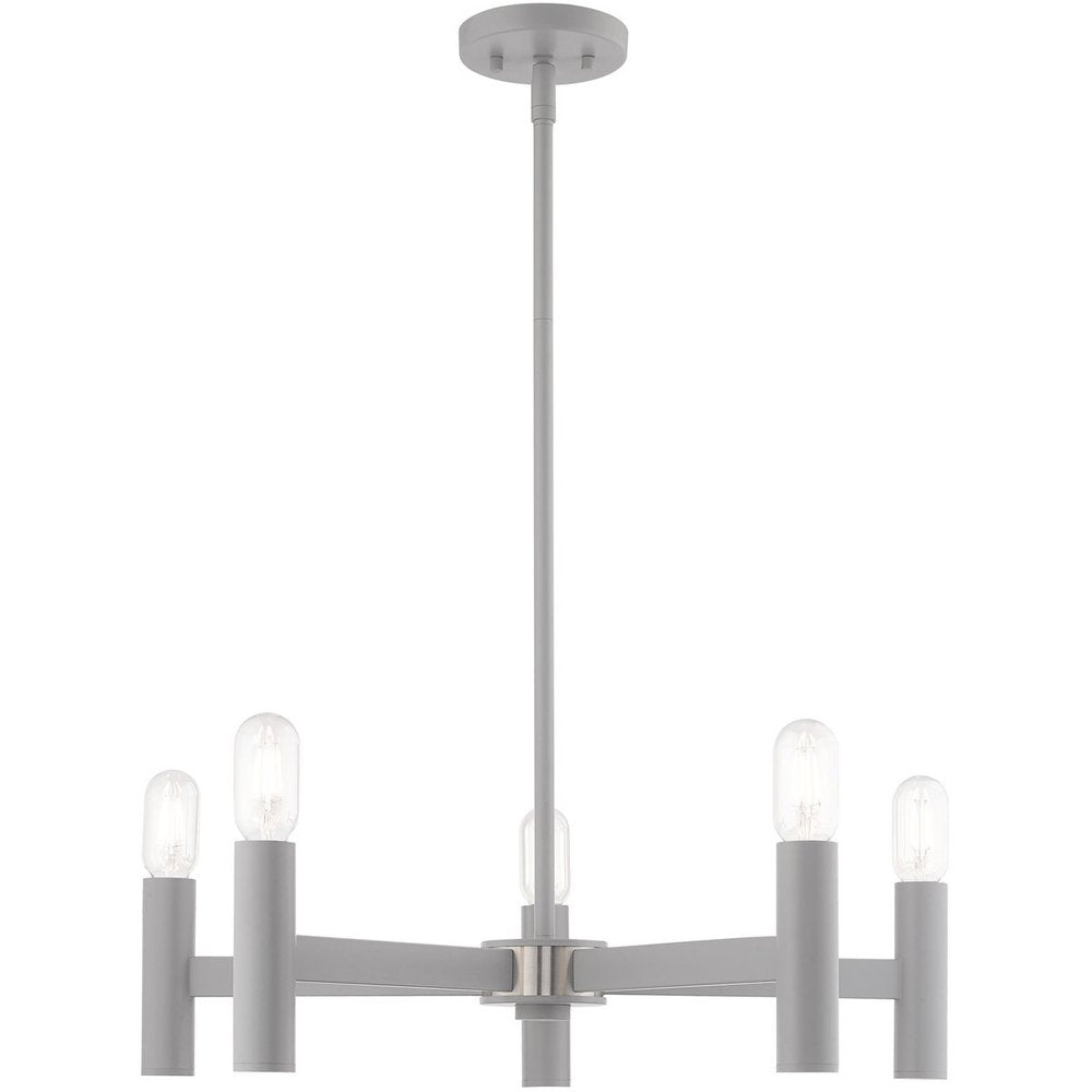 Gray Five Light Metal Dimmable Chandelier With Shades