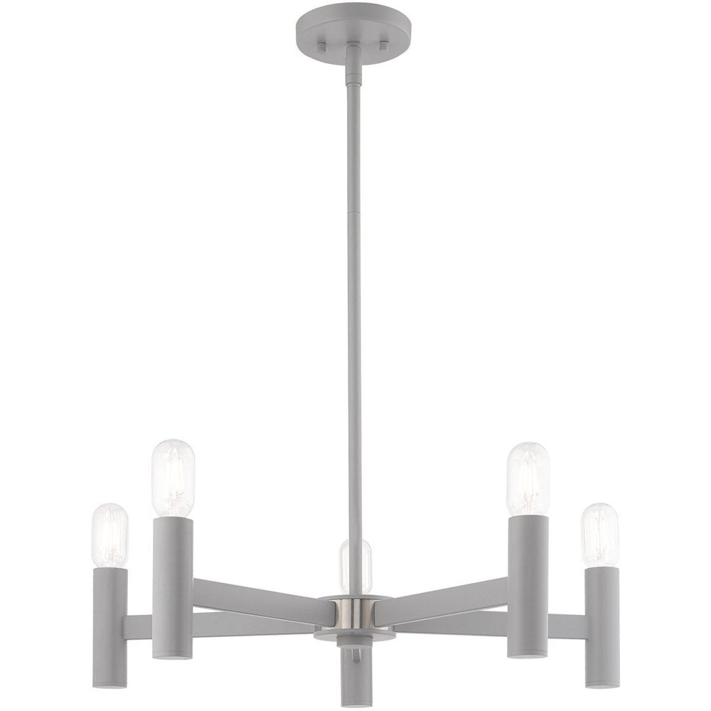 Gray Five Light Metal Dimmable Chandelier With Shades
