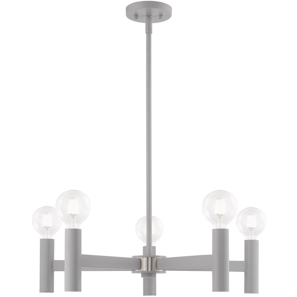 Gray Five Light Metal Dimmable Chandelier With Shades
