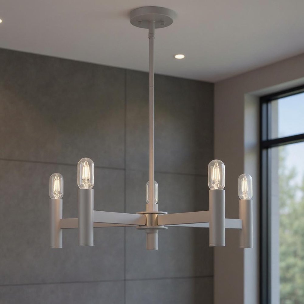 Gray Five Light Metal Dimmable Chandelier With Shades