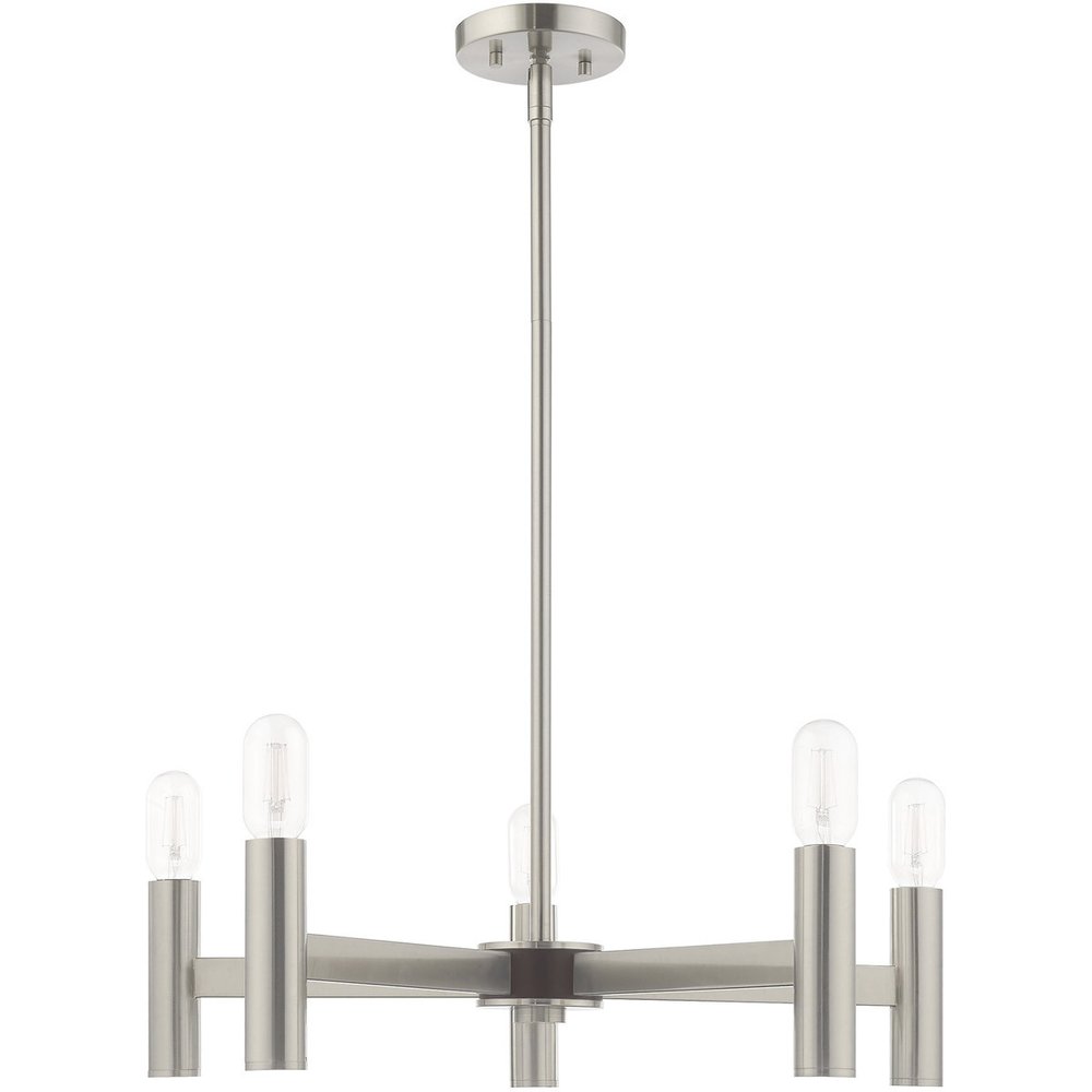 Nickel Five Light Metal Dimmable Chandelier With Shades