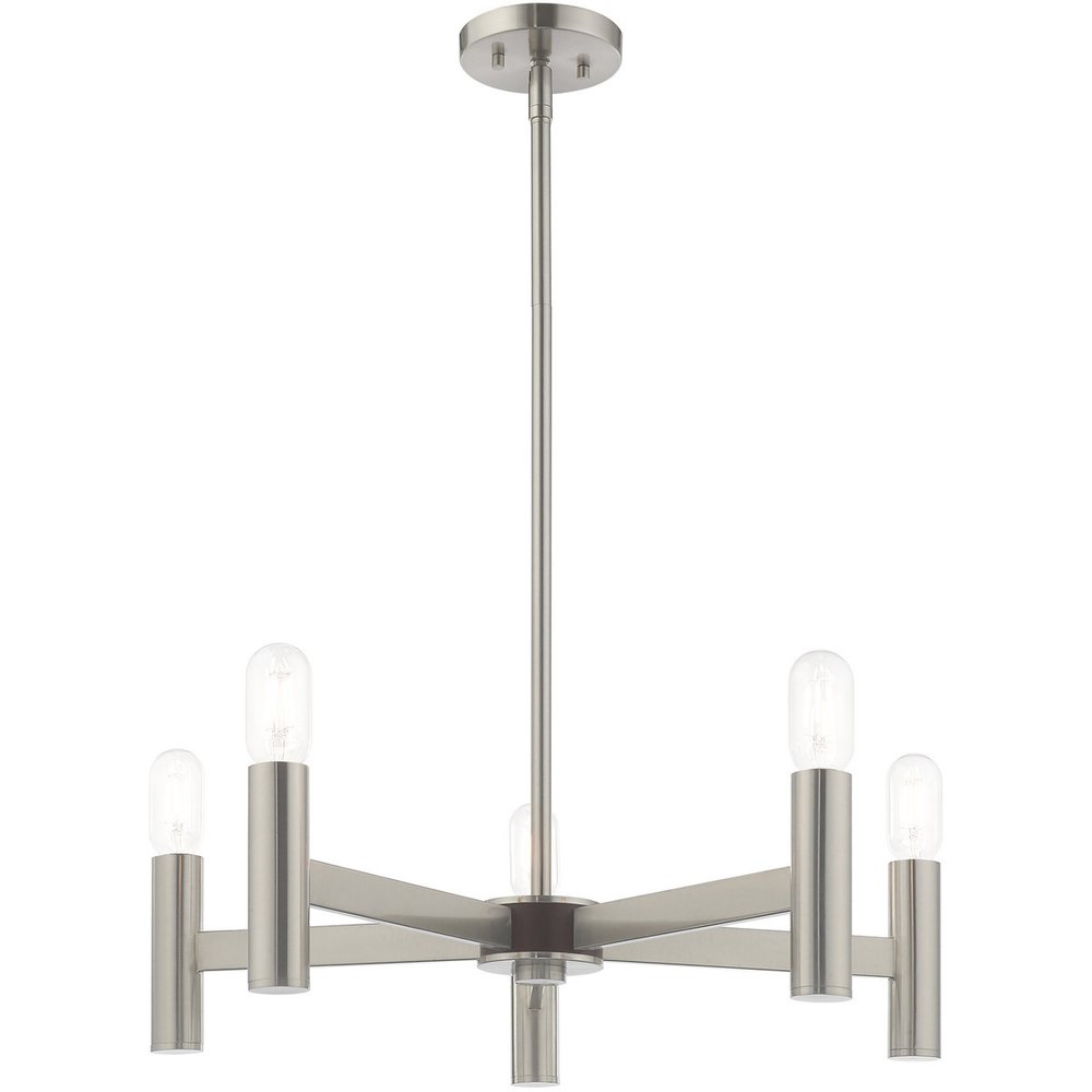 Nickel Five Light Metal Dimmable Chandelier With Shades