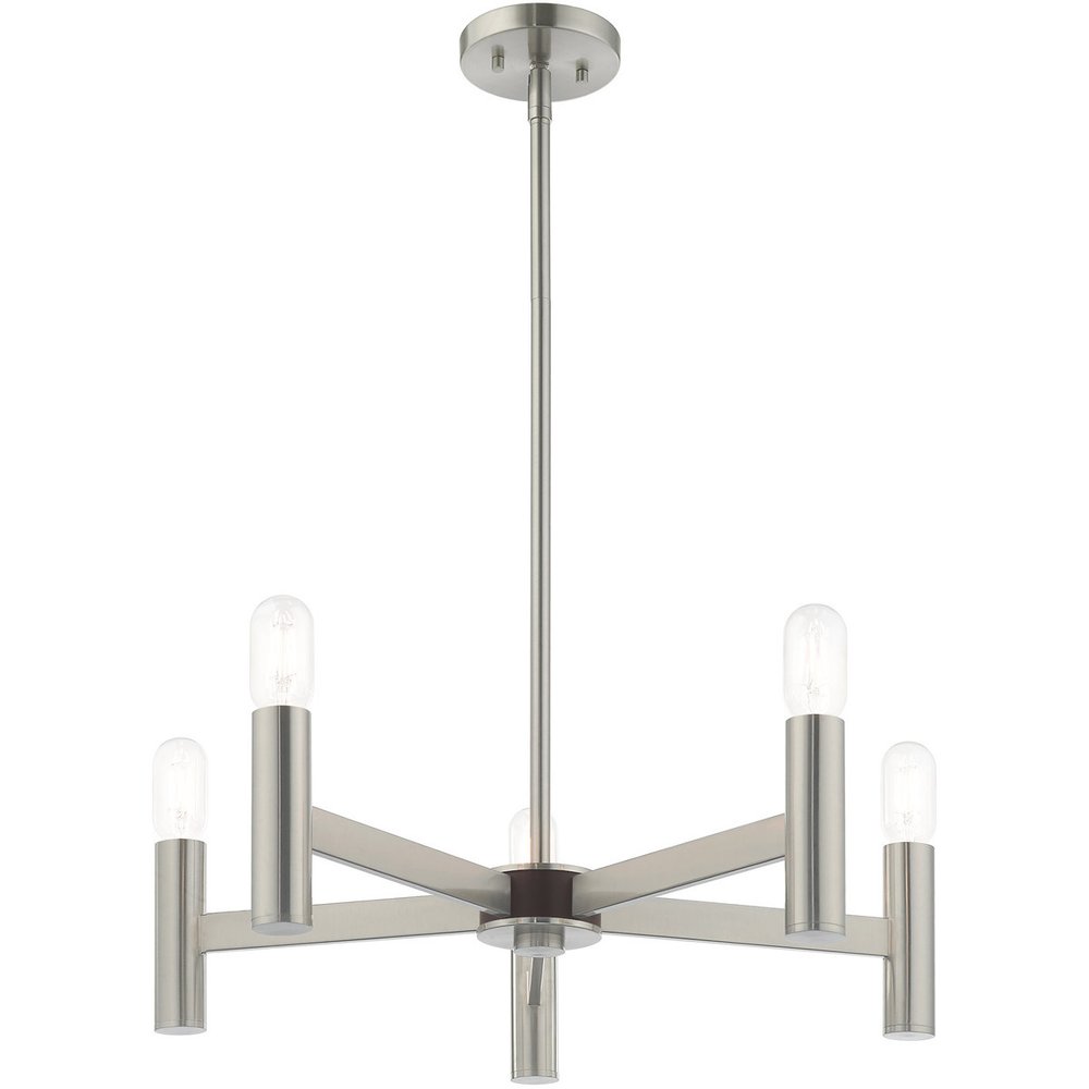 Nickel Five Light Metal Dimmable Chandelier With Shades