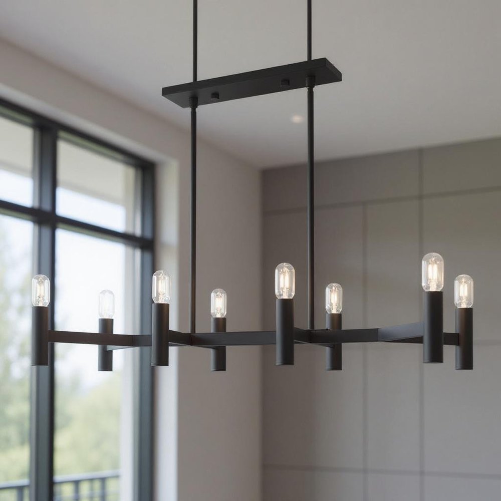 Black Eight Light Metal Dimmable Chandelier With Shades