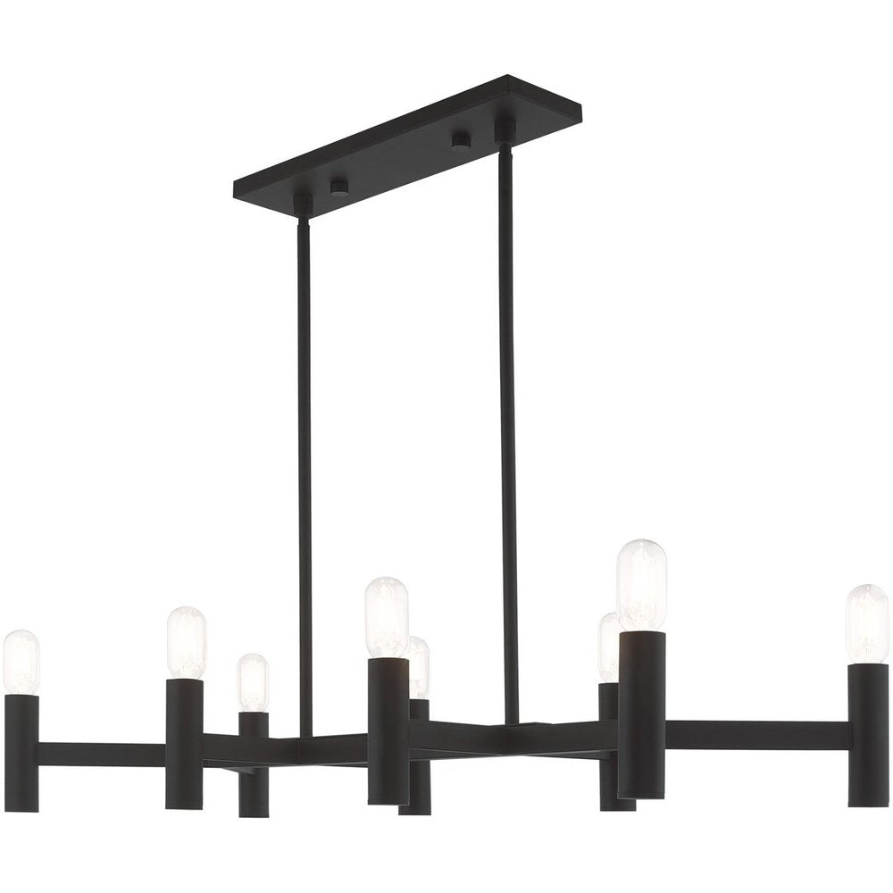 Black Eight Light Metal Dimmable Chandelier With Shades
