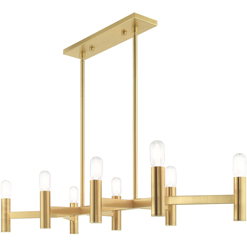 Brass Eight Light Metal Dimmable Chandelier With Shades