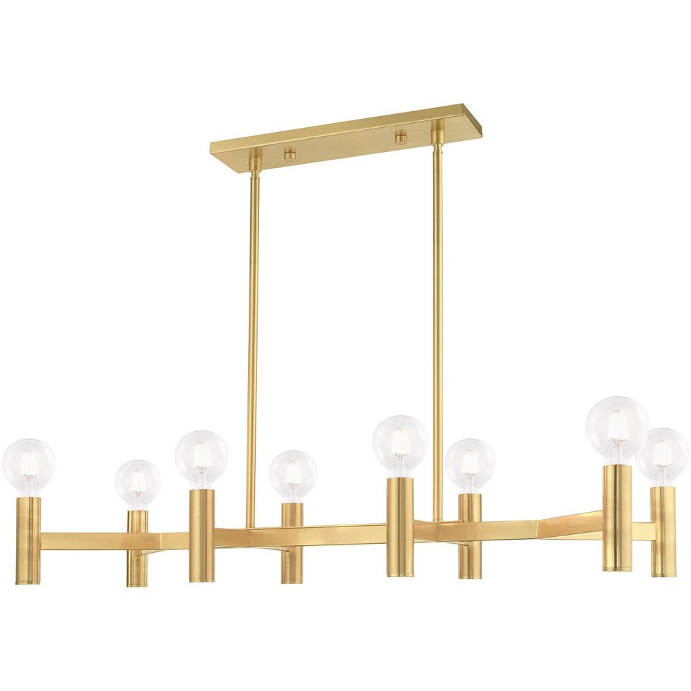 Brass Eight Light Metal Dimmable Chandelier With Shades