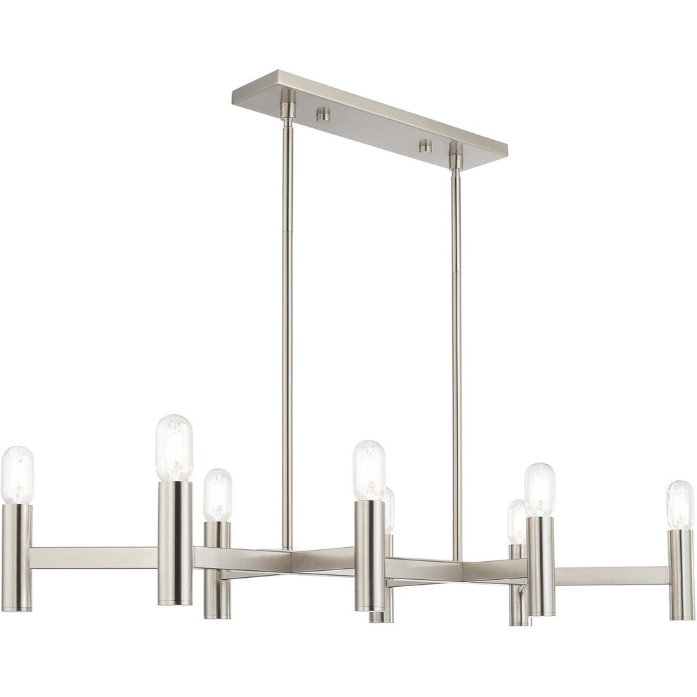 Nickel Eight Light Metal Dimmable Chandelier With Shades