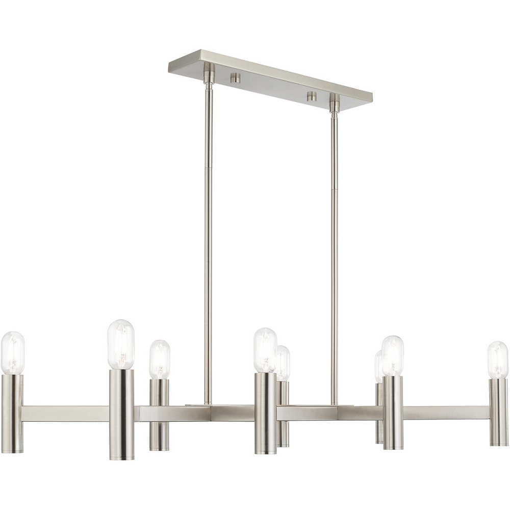 Nickel Eight Light Metal Dimmable Chandelier With Shades